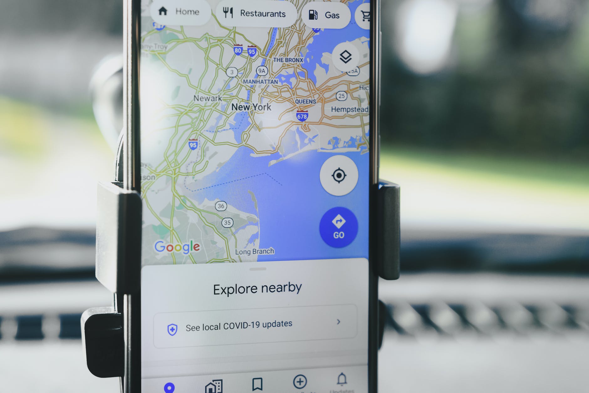close up of the maps on a smartphone